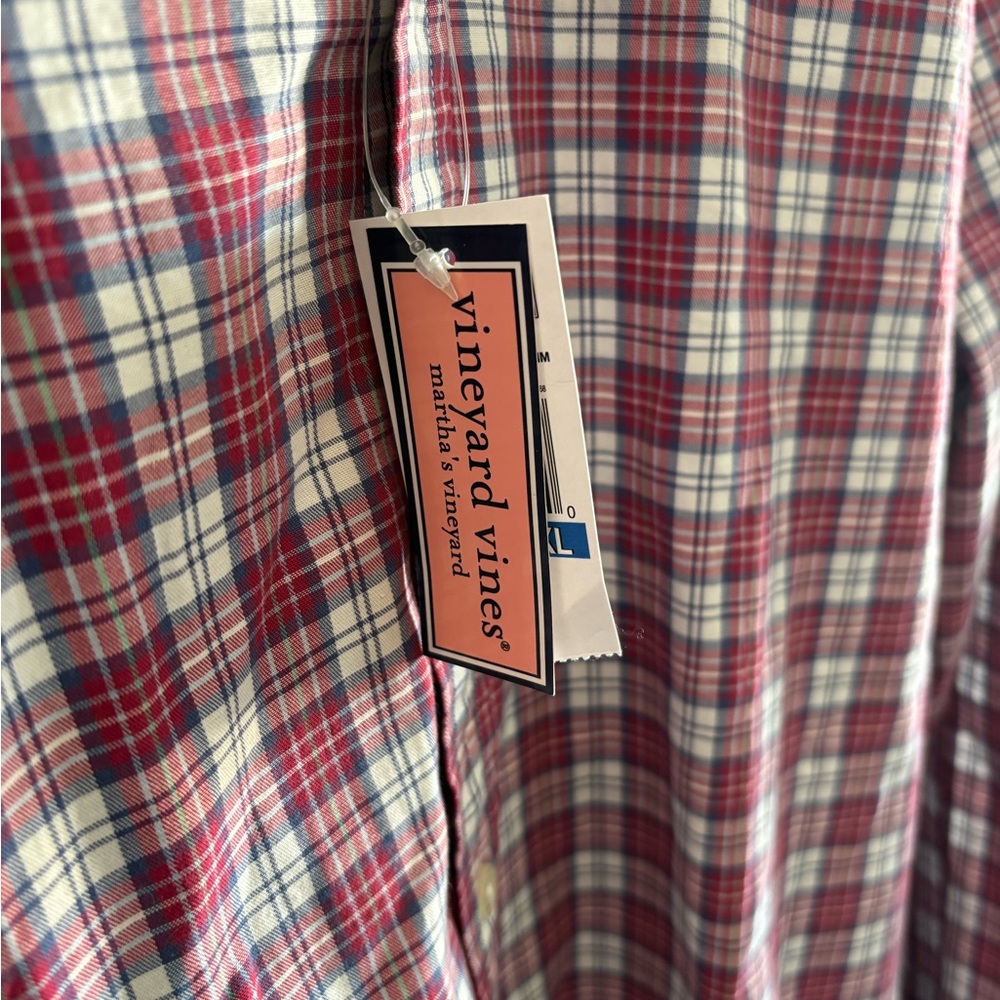 Men’s New With Tags Vineyard Vines Red and White Plaid Button-Down Shirt Size XL - Picture 4 of 6